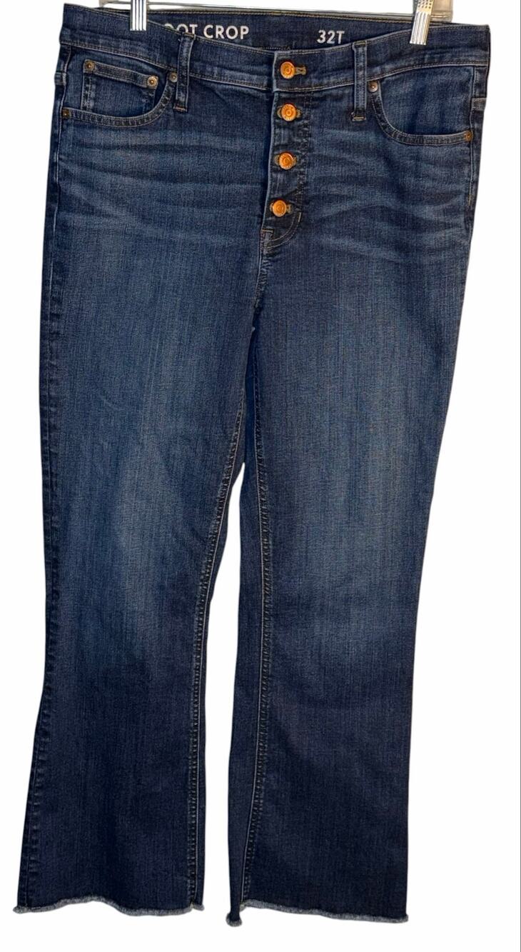 J.Crew Demi Boot Crop Jeans Women’s 32 Tall Dark Wash Button Fly Stretch